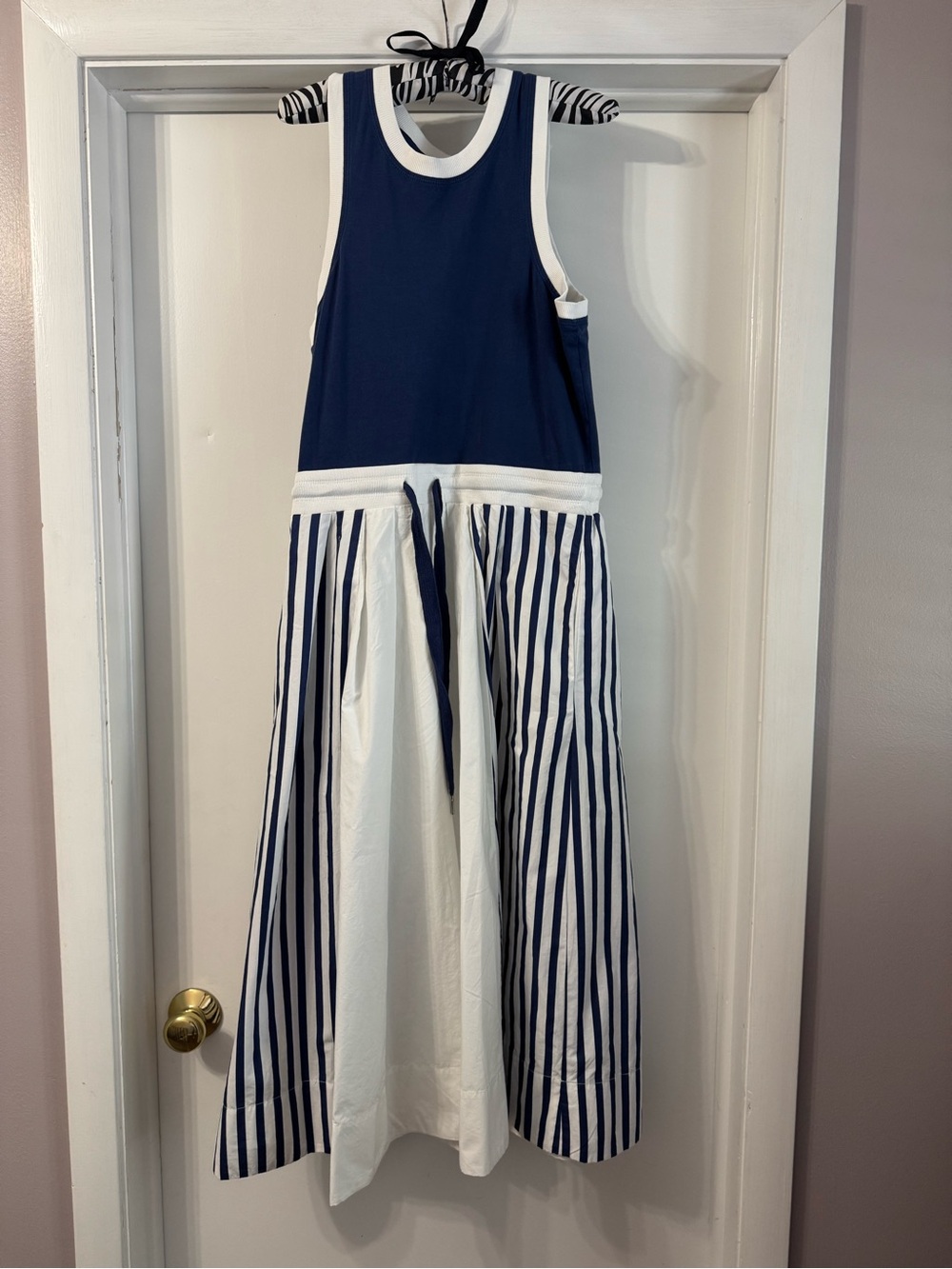 Daily Practice Navy and White Striped Midi Dress